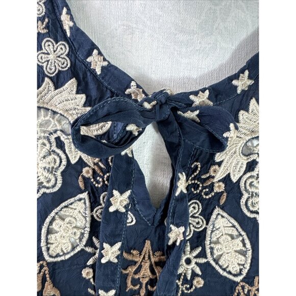 Johnny Was Women's M Oversized Embroidered Crinkle Chiffon Kimono Tunic Blue EUC - Picture 6 of 12